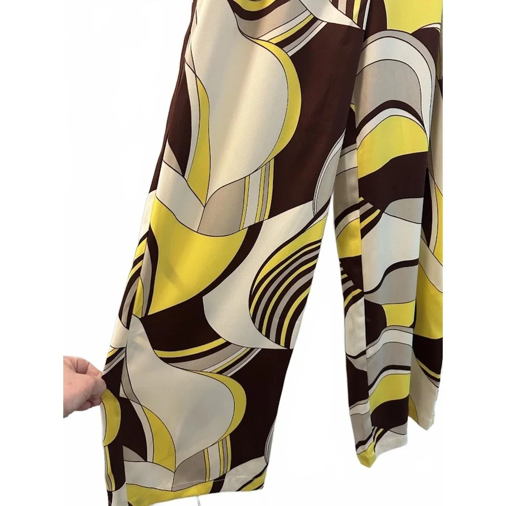 House of harlow Geometric Wide Leg Trousers Yellow Brown High‎ Rise  Pants